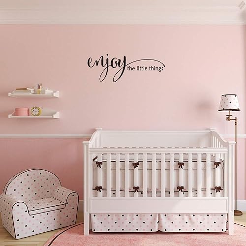 Miniatura 3 de Enjoy The Little Things - Calcomanía de vinilo puro negro para pared, citas, letras artísticas, escritura a mano, decoración de habitación, palabras
