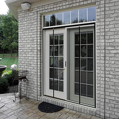Chiyuns Double Door Screen Magnetic Closure, Fit Door Size 72 X 80 Inch, Grey Fiberglass Magnetic Screen Door With Full Frame Hook&Loop, Heavy Duty, Self Sealing, Keep Bugs Out, Pet Friendly #TOP6
