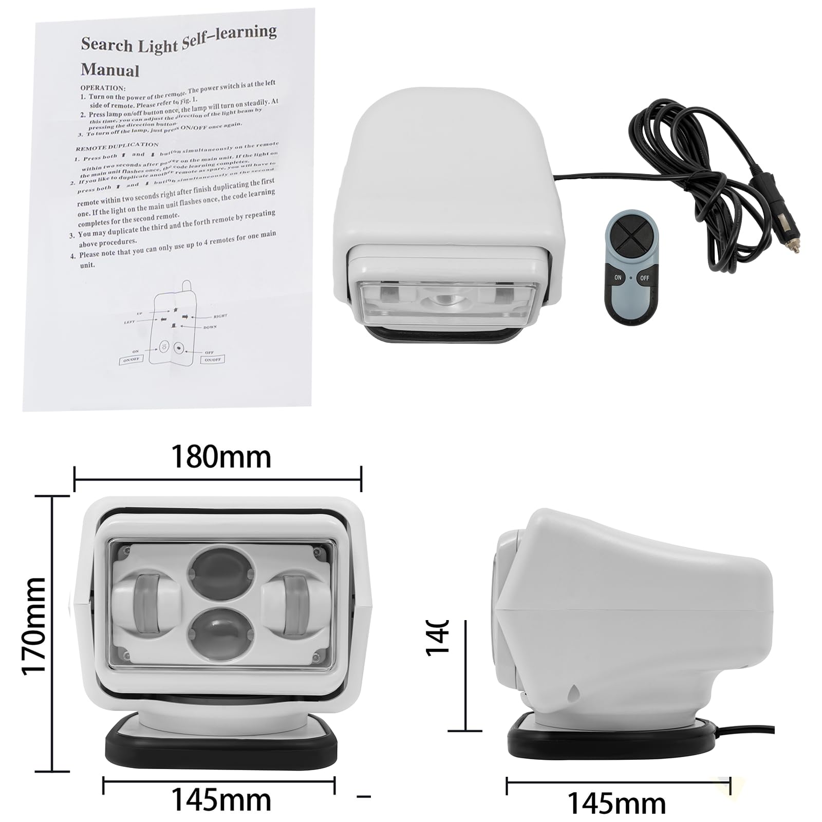 Camions Projecteur De Recherche LED 60 W 600 M 8000 Lm – Projecteur De Travail LED Avec Télécommande 5 A IP67 Rotation à 360° 6500K