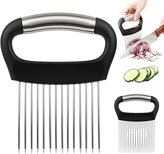 Large Onion Cutter Chopper, Stainless Steel Food Slice Holder, Kitchen Chopper Assistant Tool for Vegetable Chopper, Chicken Shredder Tool Twist, Meat Tenderizer Tool, Home Kitchen Tool, Black