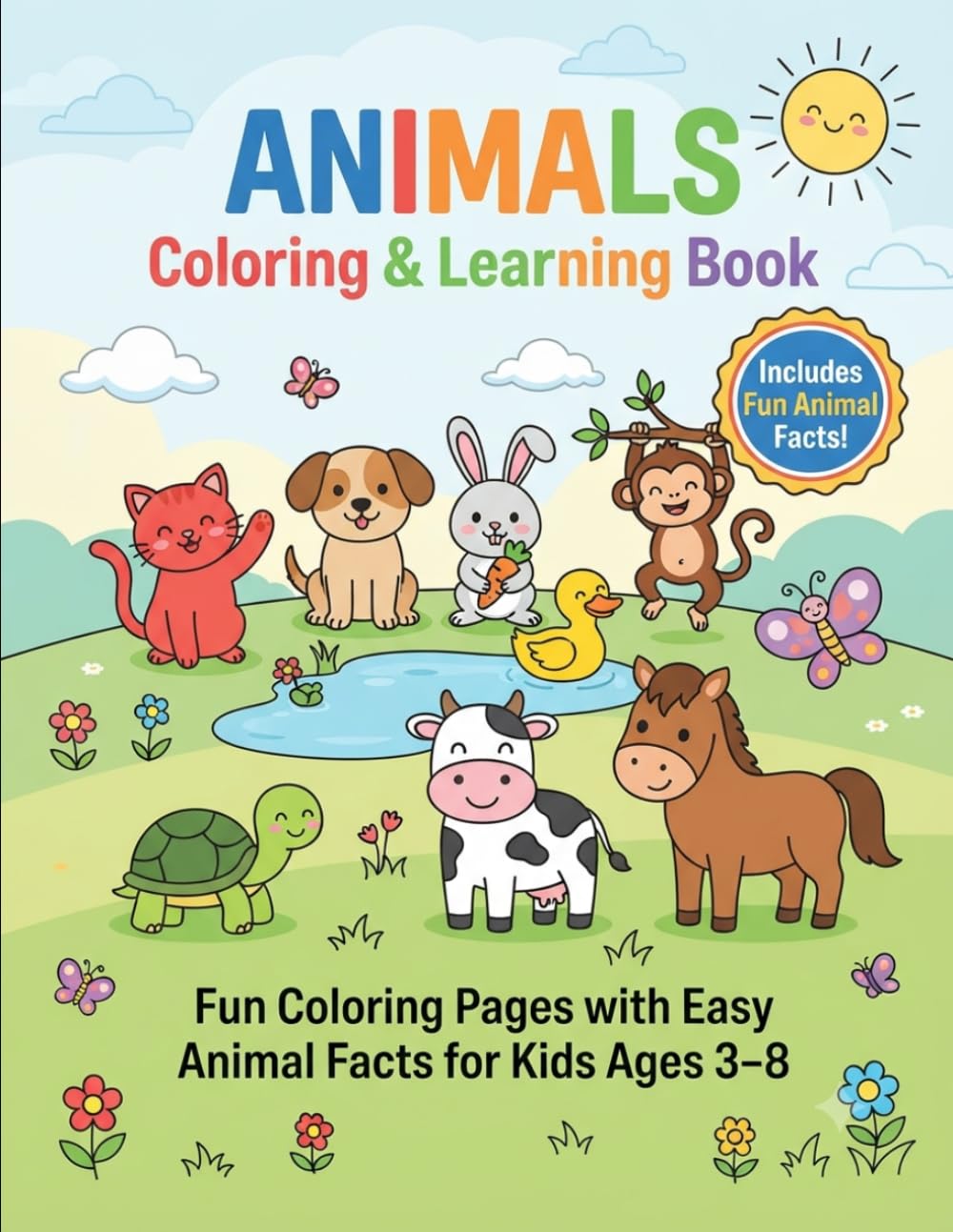 Animals Coloring and Learning Book for Kids: Fun & Easy Coloring Pages with Animal Facts – Learn Sounds, Food & Baby Names (Ages 3–8)