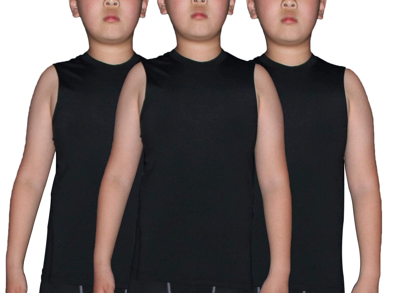 LANBAOSI Lot de 3 Compression Debardeur Enfant Garçons été à Séchage Rapide Sport Tee Shirt sans Manche sous-vêtements D'entraînement de Football