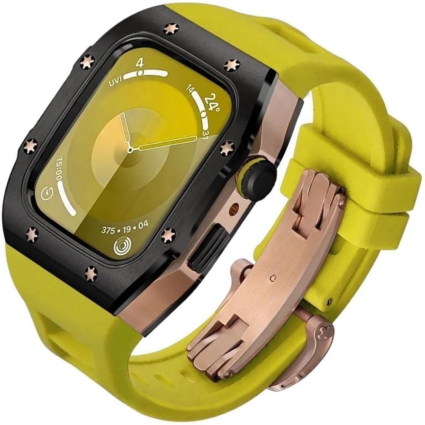 Anti-usure : Bracelet de montre en acier inoxydable et silicone pour Apple Watch 45mm 44mm sport SCHIK