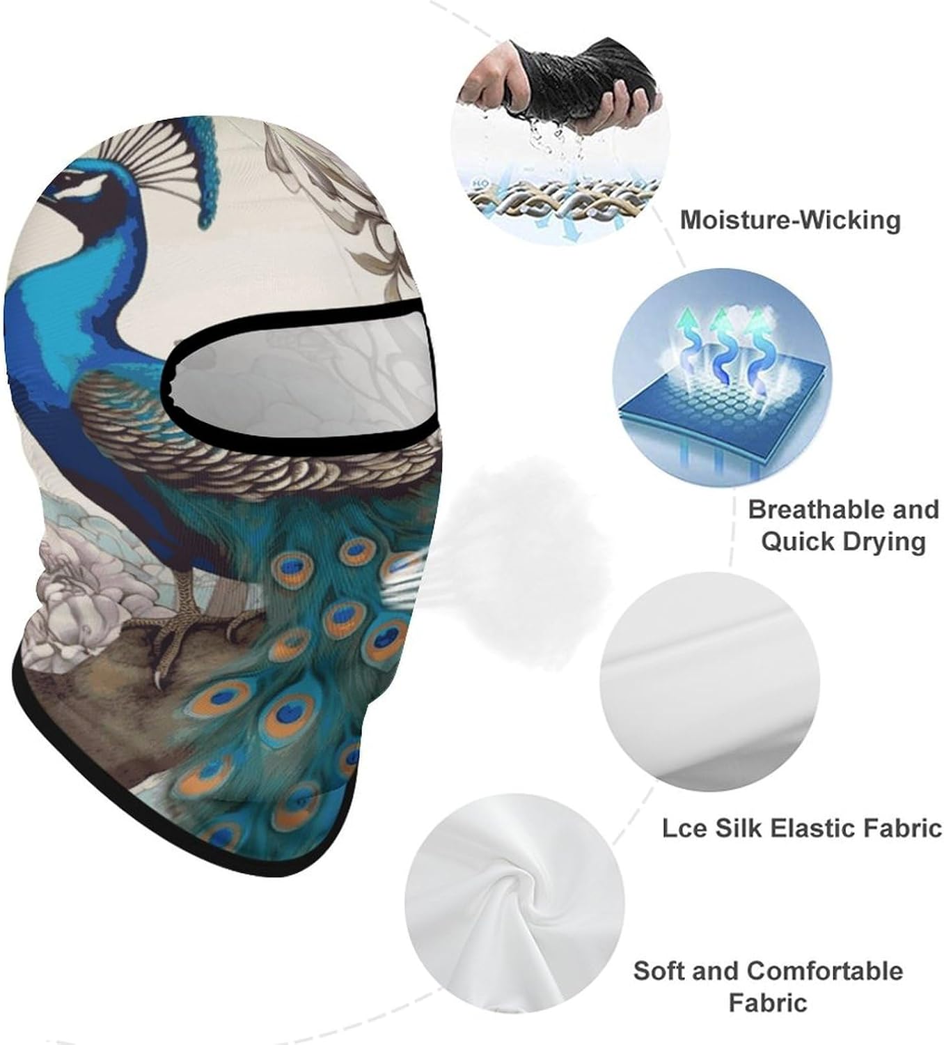 Balaclava Face Mask for Men Women Sun Protection Full Face Cover | Breathable Peacock Floral Full Face Mask Windproof Ski Mask Motorcycle Helmet Lining for Outdoor Sport Cycling