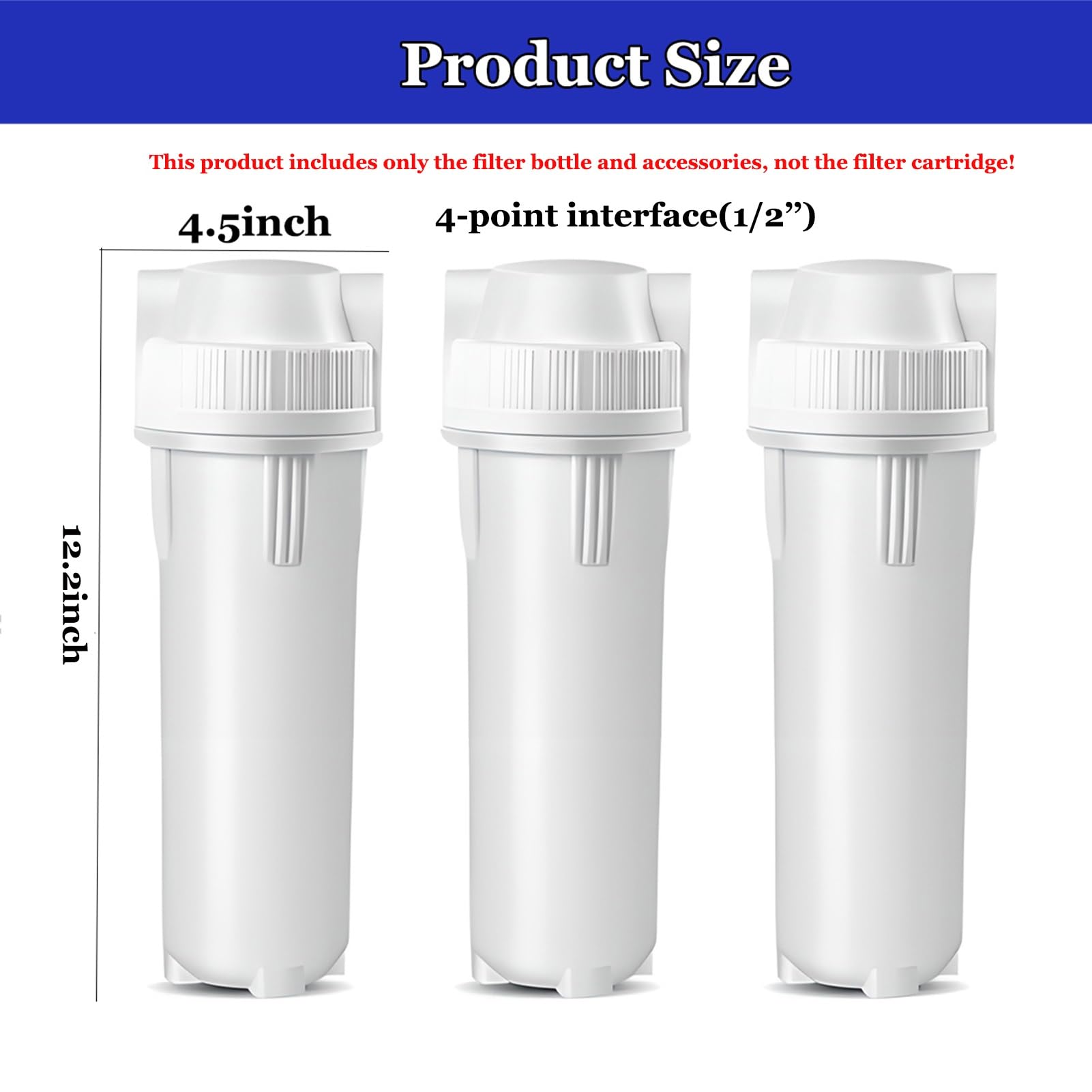 Sistema di filtrazione dell'acqua a 3 stadi da 25 cm (10 pollici), Ingresso/Uscita da 1/2'', per tutta la casa, per cartucce filtranti da 25 cm x 6,35 cm (non incluse)