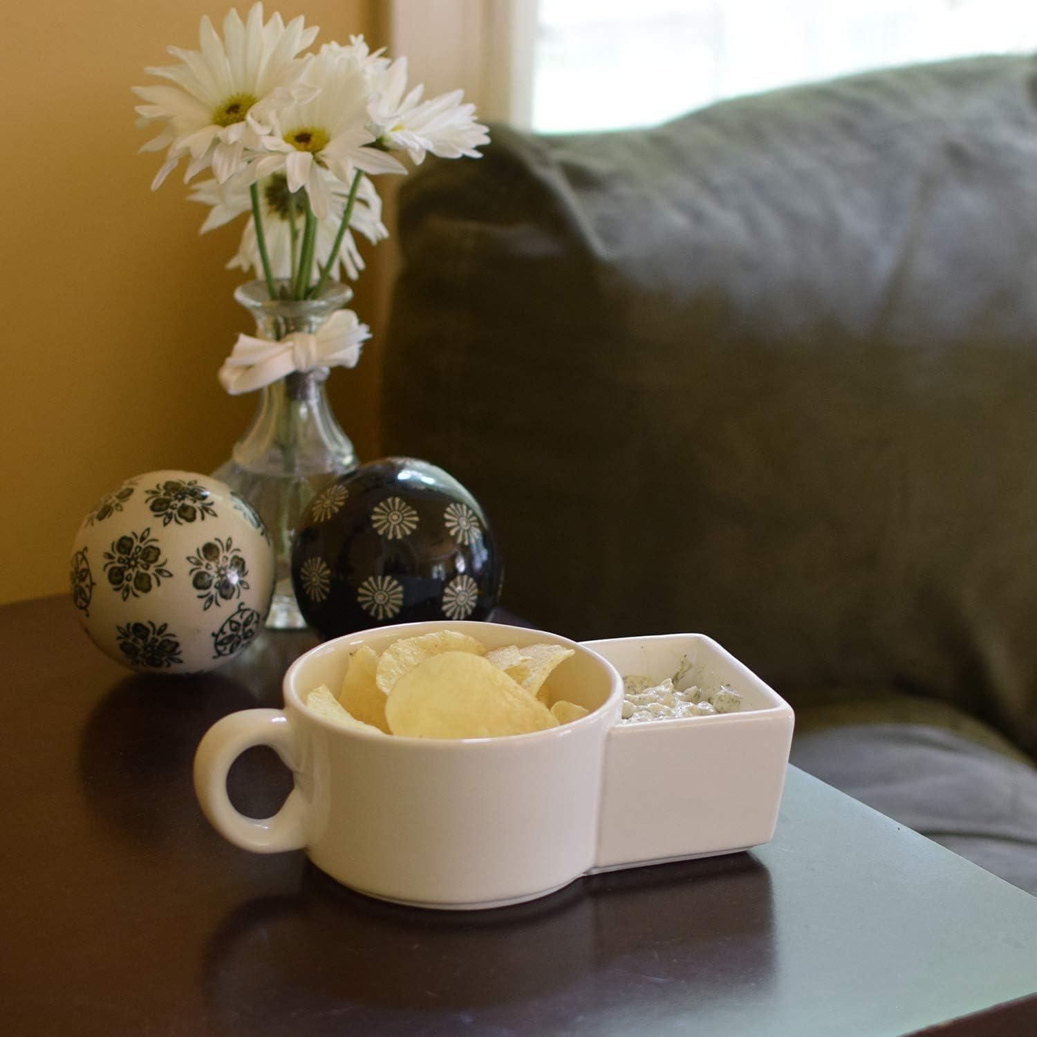 2Pack Ceramic Soup and Cracker Mug or Cereal Bowl by Kitchen Gadgets for Chips, Veggies, Dip,etc...