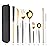 AARAINBOW 8 Pieces Stainless Steel Flatware Set Portable Reusable Cutlery Set Travel Utensils Set Including Chopsticks Knife Fork Spoon Straws Cleaning Brush Dishwasher Safe (Black Golden)