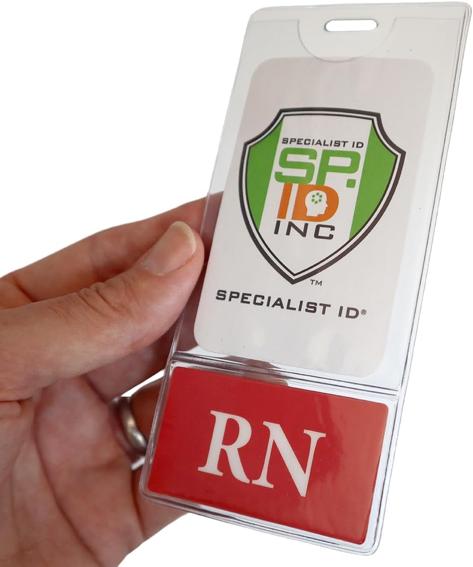 Bulk 20 Pack - RN BadgeBottom Vertical RN Badge Buddy & ID Holder Combo - Heavy Duty 2 in 1 Badge Bottom I’D Protector Nursing Accessories - USA Printed Double Sided Role Card by Specialist ID