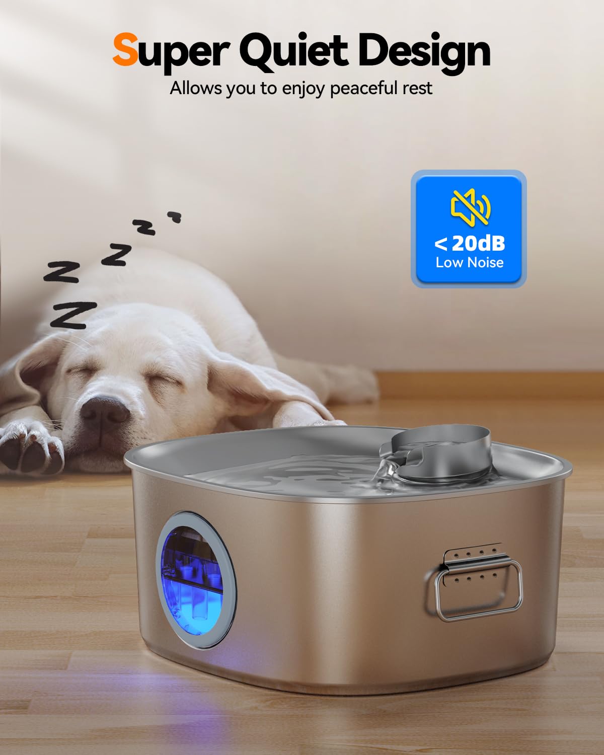 Dog Water Fountain Stainless Steel, 11L/2.8Gal Large Pet Water Fountain for Large Dogs Inside, Dog Fountain Water Bowl Automatic Dispenser with Visible Window & LED, Ultra Quiet for Dogs and Multi-Pet - image 8
