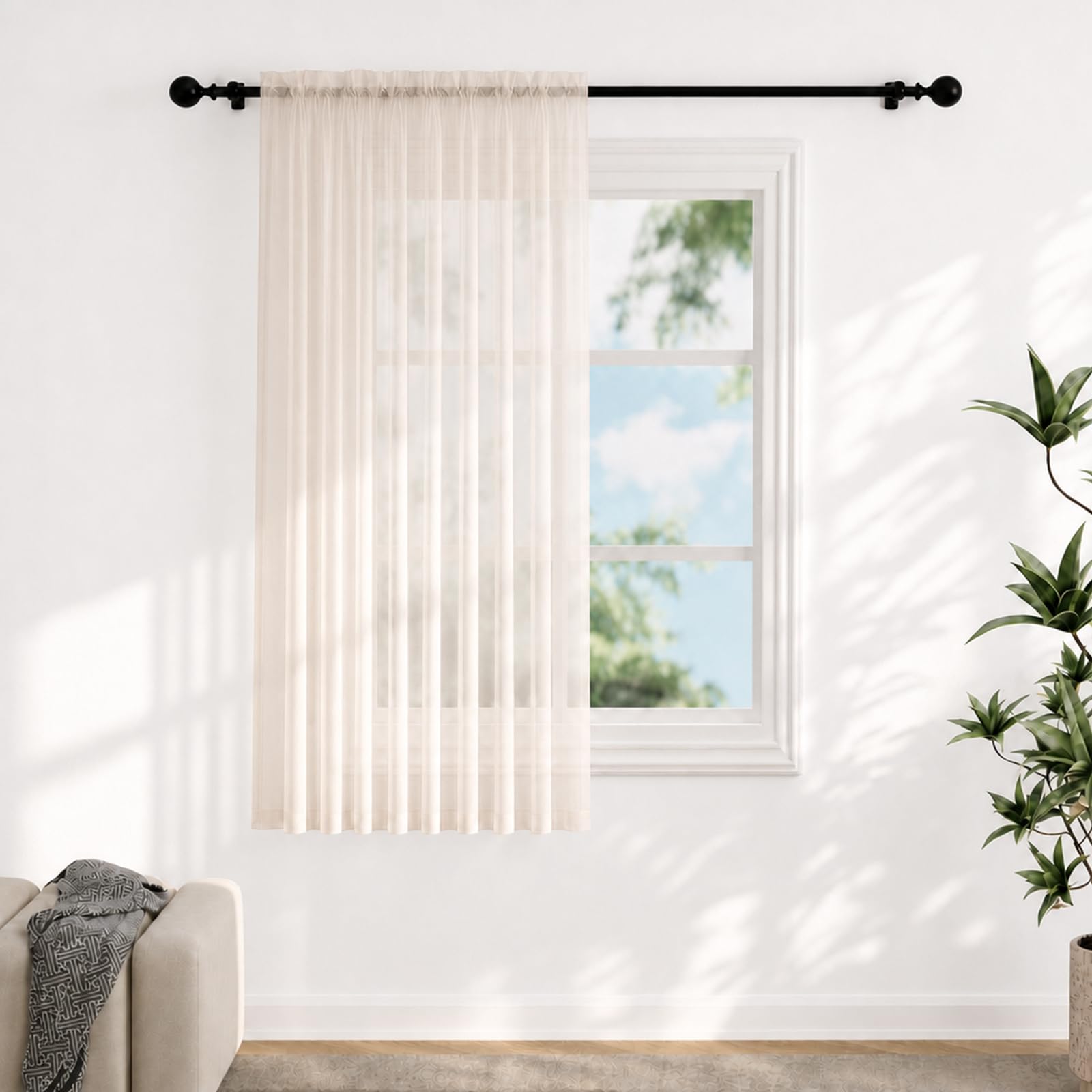 Voile Curtains for Windows 45 Drop, 1 Panel Dual Rod Pocket W56xL45 Inch
