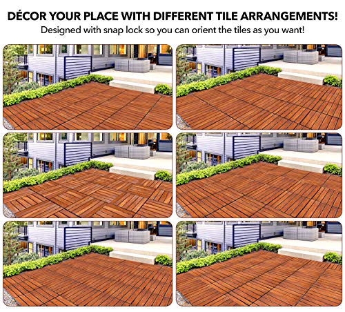 Flybold Acacia Wood Outdoor Flooring Interlocking Deck Tiles (Pack Of 10, 12" X 12") Patio Flooring Waterproof Uv Protected All Weather Tile For Composite Decking Dance Floor For Outdoor Party Balcony #TOP4
