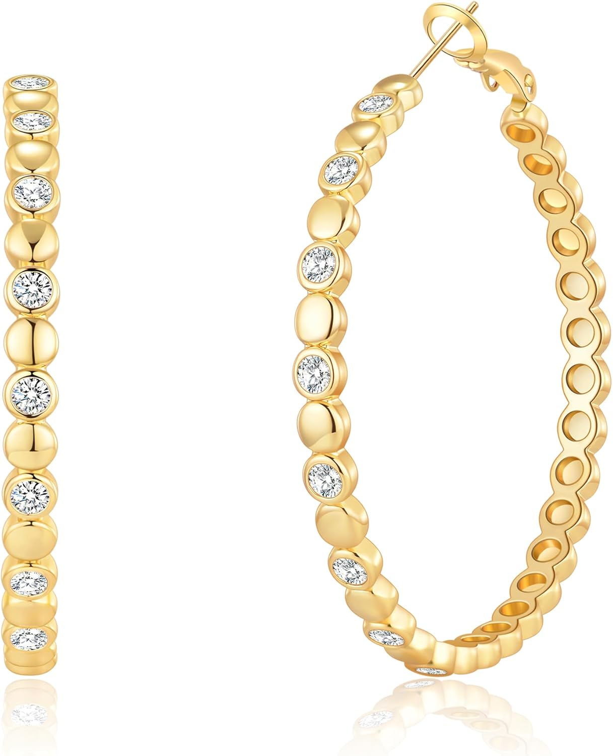 14K Gold/925 Sterling Silver Hoop Earrings for Women - Hypoallergenic Trendy Thick Large Hoops with Gift Box, Lightweight Cubic Zirconia Earrings for Women