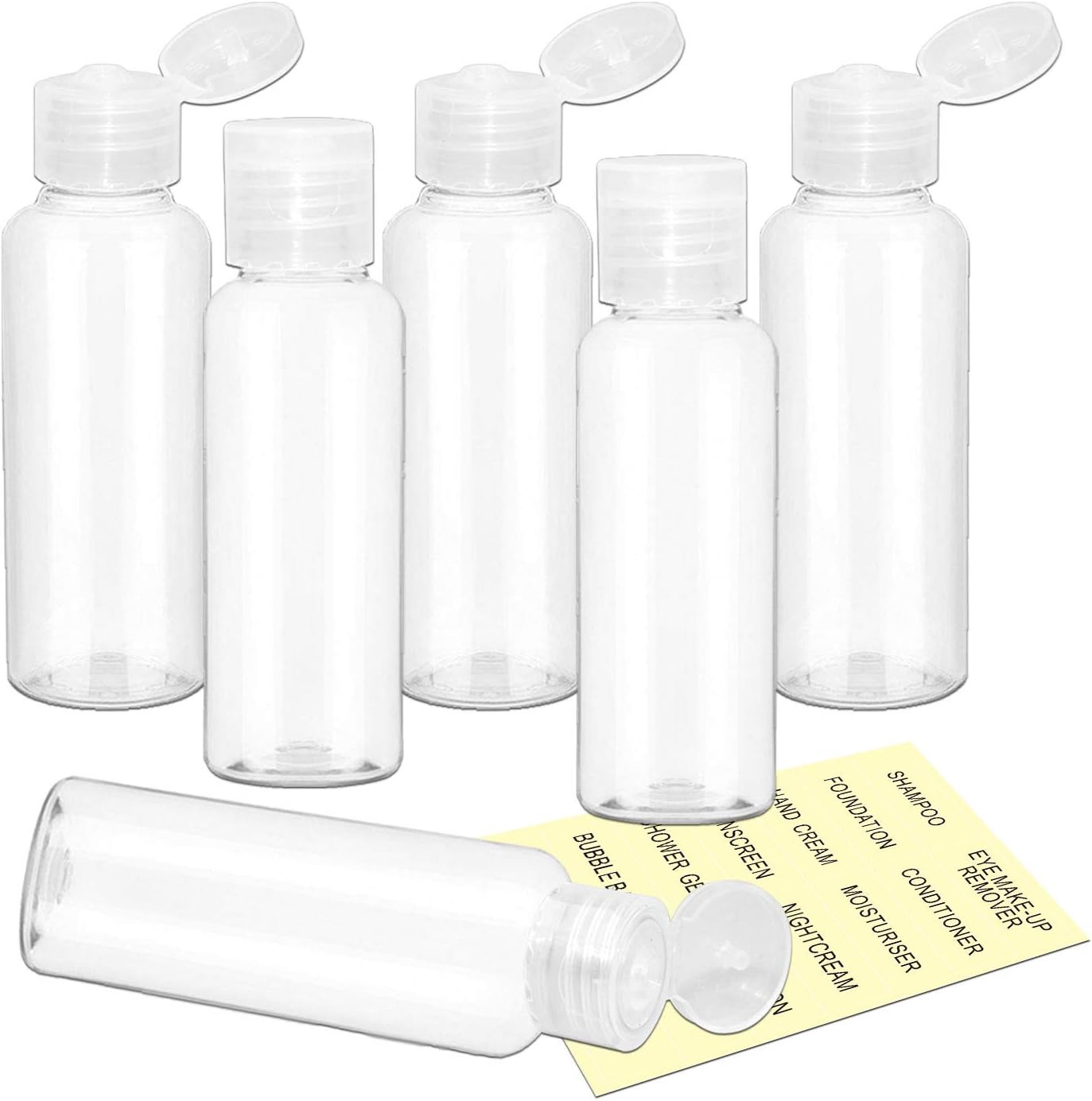 YICTEK Empty Plastic Bottles 2 oz Small Refillable Toiletry Travel Size Containers with Flip Cap(6 Packs)