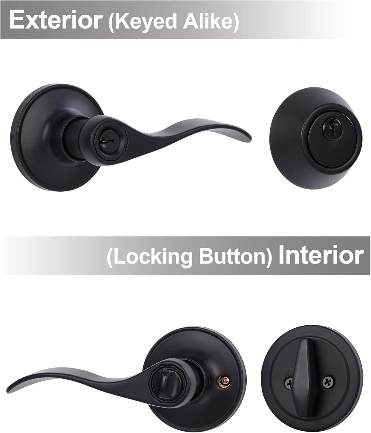 Lanwandeng Keyed Alike Front Door Lever Lockset with Single Cylinder Deadbolt Combination Set, All Keyed Same Exterior Door Handle with Lock and Deadbolt, Matte Finished