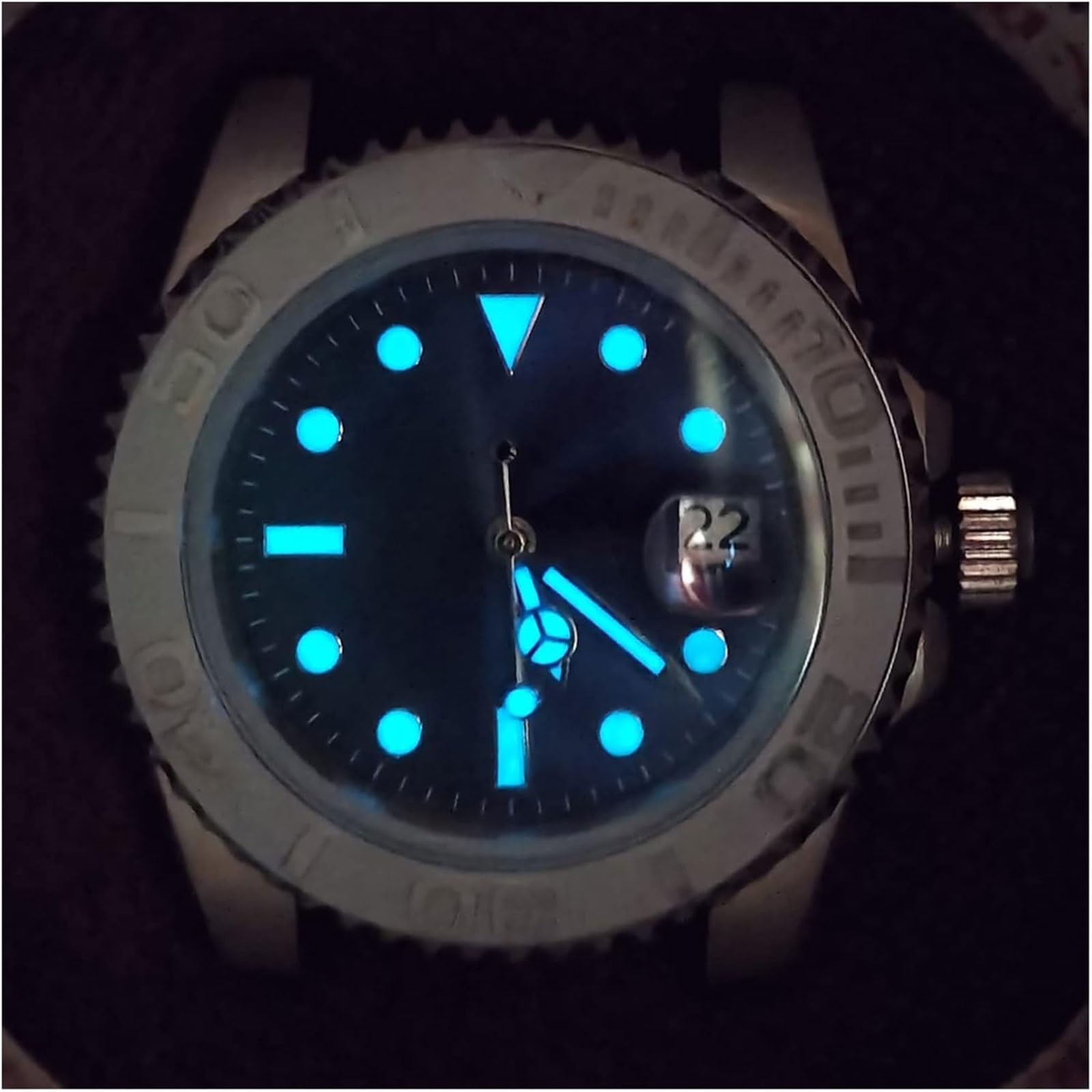 Orologio con movimento automatico, cassa in acciaio inossidabile da 40 mm, quadrante blu, lancette luminose, lunetta in ceramica, modifica uomo