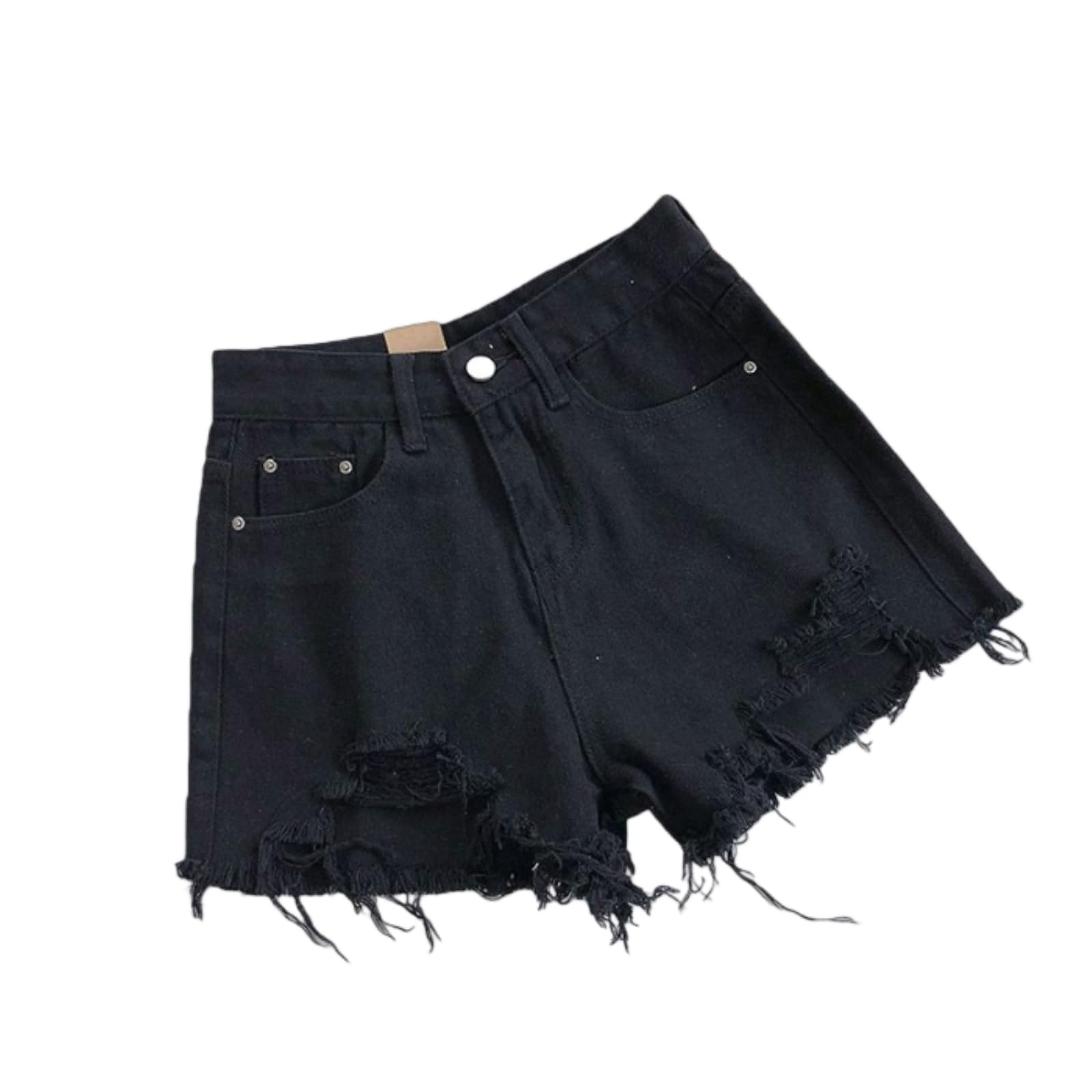 Short Jeans Femme Femmes Blanc Haute Taille Denim Shorts Distressed Frayed Pocket Été Casual Mini Shorts-Black-XXL