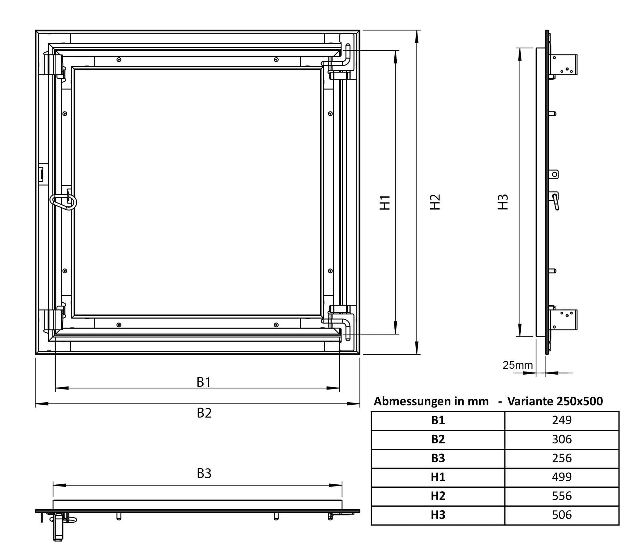 Revisionsklappe Trockenbau 250 x 500 mm – Revisionstür - Wartungsklappe mit 25 mm imprägnierter GK-Einlage und Druckverschluss – aus korrosionsbeständigem Aluminium – befliesbar – MW multi werkzeug