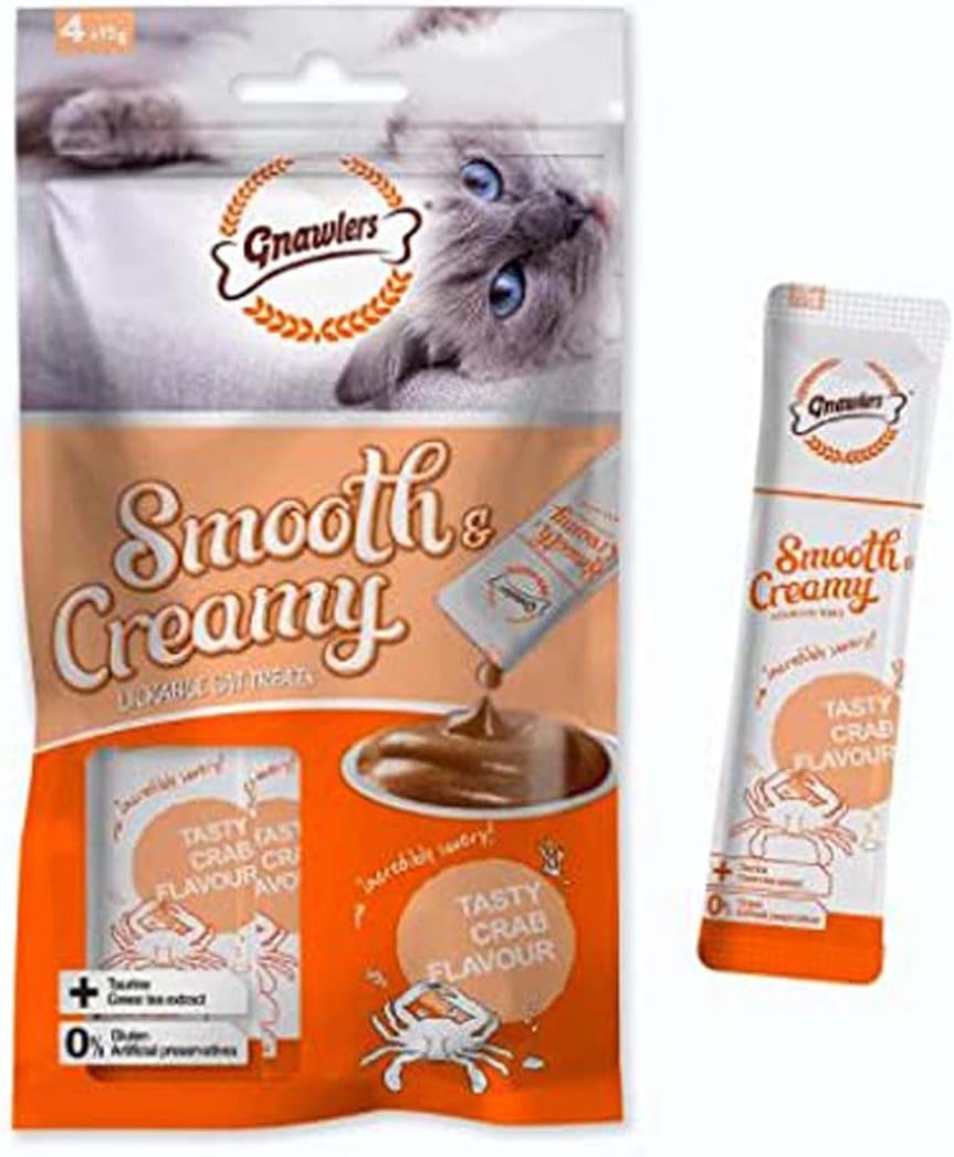 GNAWLERS Rs Pet Smooth & Creamy Lickable Cat Food Treats 4X15G in 1 (Crab Flavor Pack of 3) Young Adult