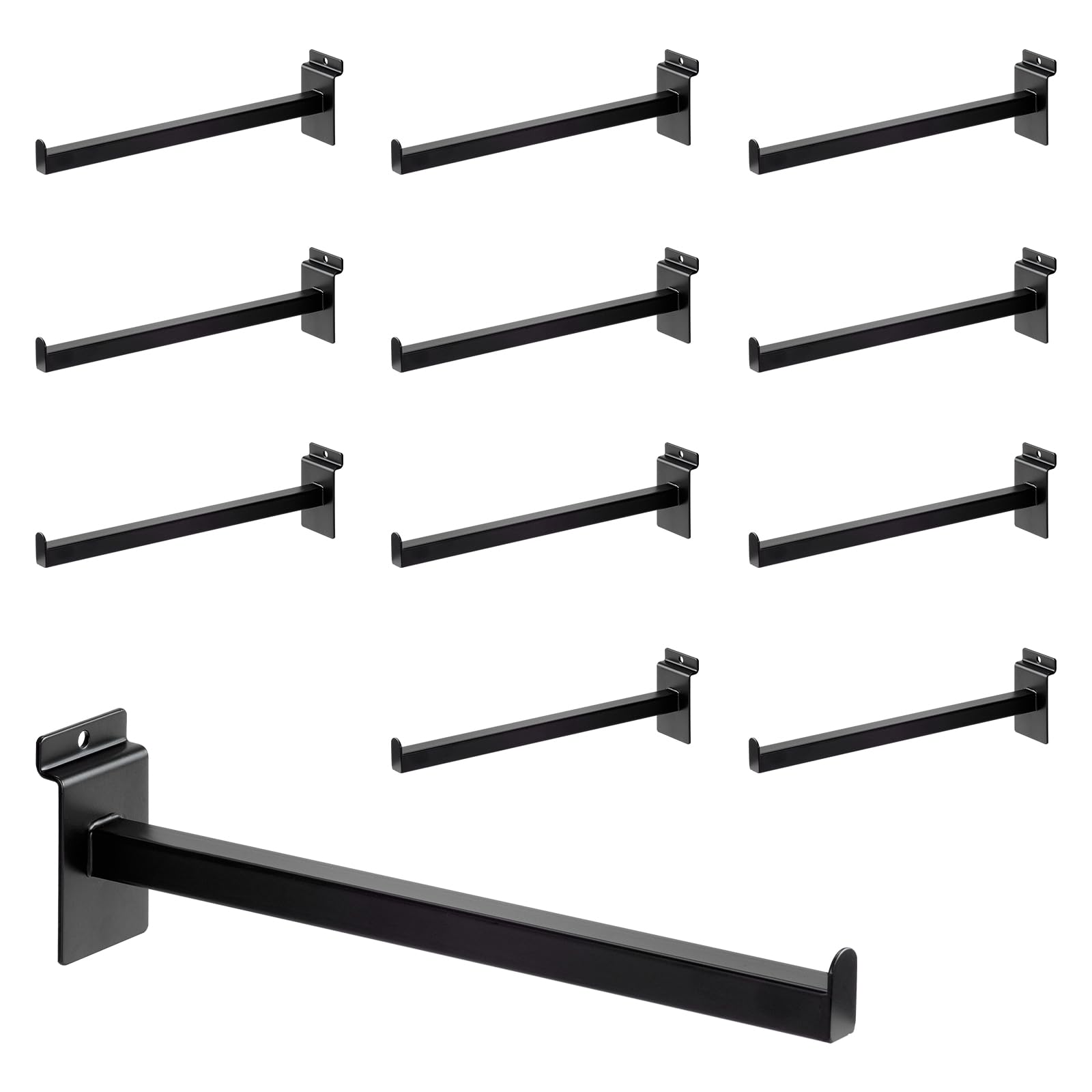 WETOECOTEC 12 Inch Square Tubing Slatwall Shelf Bracket , Heavy Duty Slat Wall Floating Shelf Bracket with Lip, Slatwall Accessories for Retail Display,Garage (12Pcs, Black)