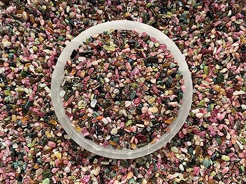 Image of GAF TREASURES 2 oz Lot Natural Semi Tumbled Gemstone Chips, Crushed Mini Crystals, Undrilled Crystal Chips (Rainbow Tourmaline)