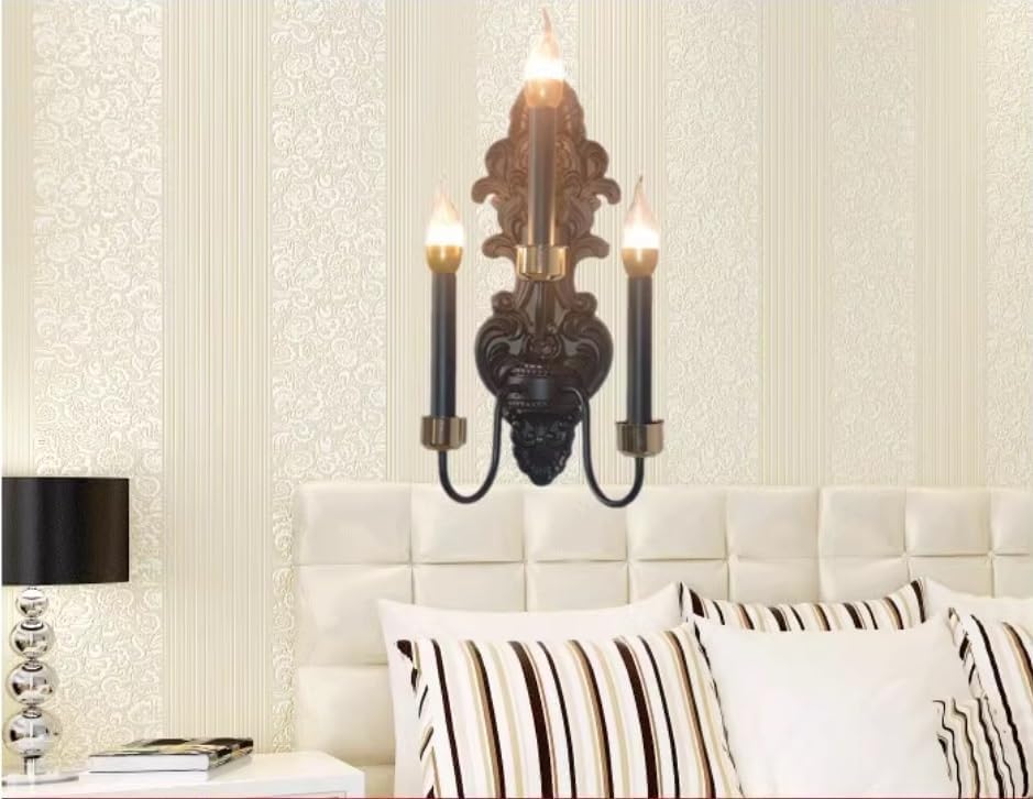 Vintage Country 3 Heads Candle Wall Sconces,Metal Wall Mounted Candlestick, Candle Holders for Tapered Candle, Wall Decor for Living Rooms Hallways Lighting Wall Lamp