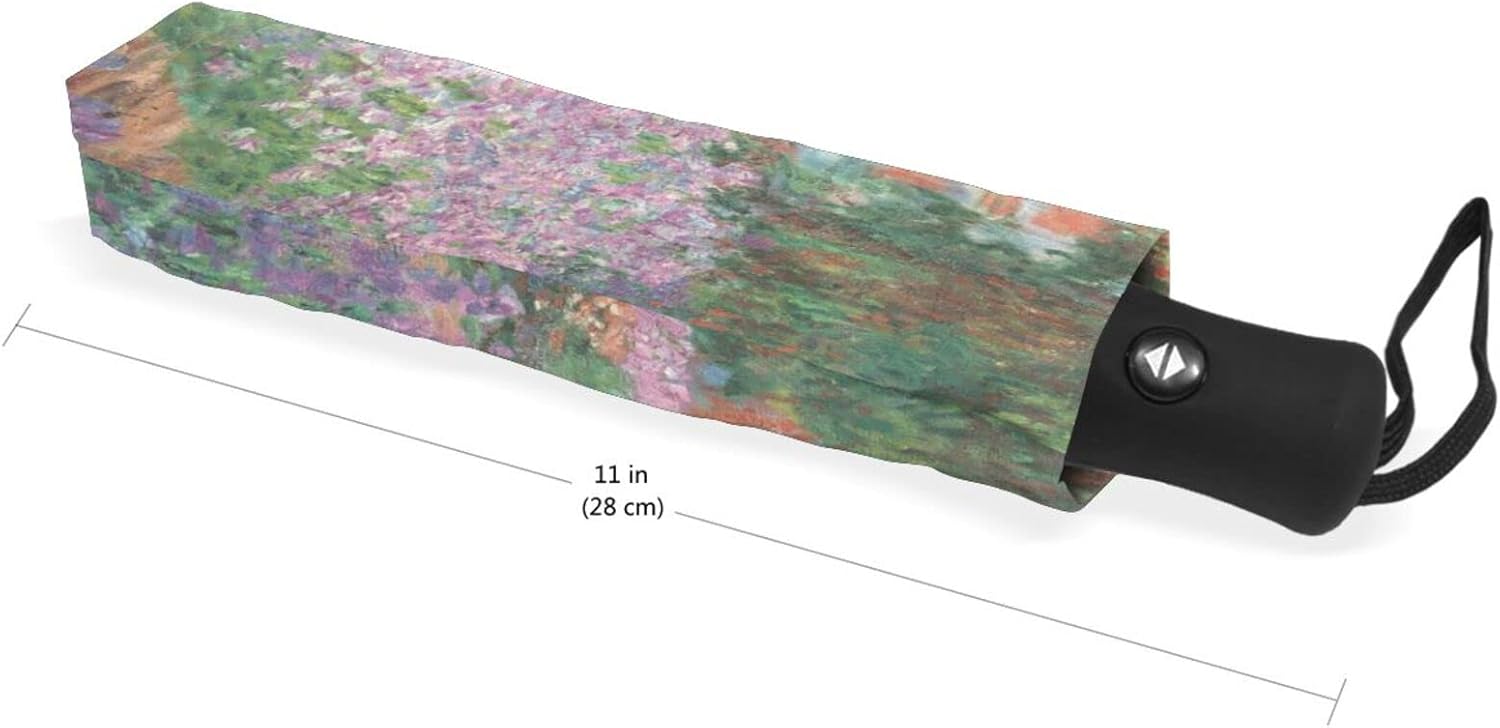 Auto Open Close Umbrella, Monet's Garden Folding Travel Umbrellas for Rain and Sun