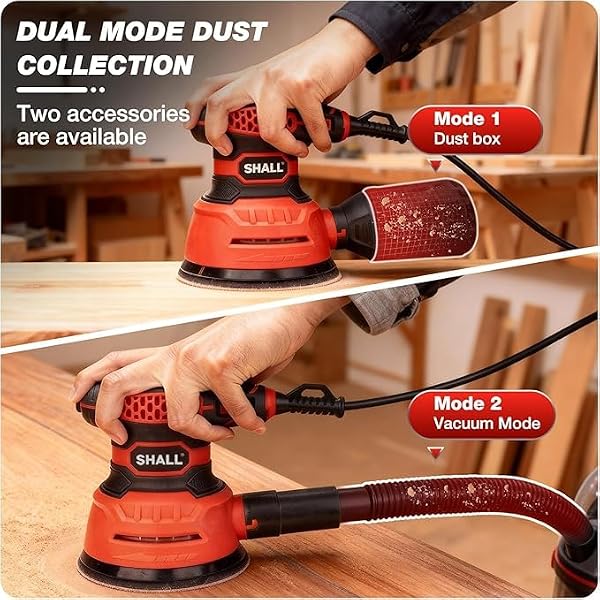 SHALL 5-Inch Random Orbital Sander, 3.2 AMP - 6 variable Speeds - Max 13000 RPM, with 30pcs Sandpaper & Detachable Dust Bag, Sanding for Polishing Woodworking, Refinish Furniture & Remove Varnish by SHALL - Used condition - Image 2