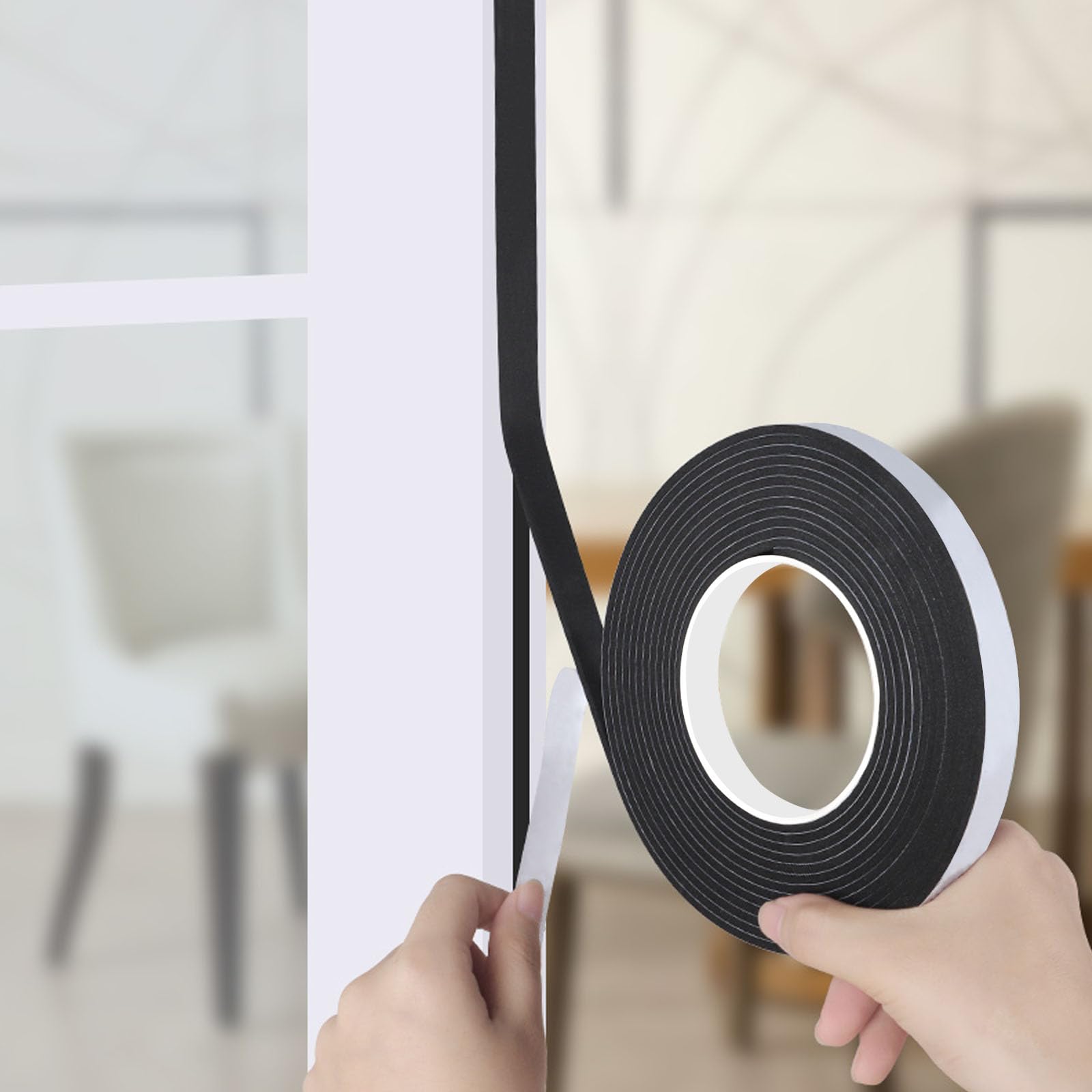 10M Self Adhesive Foam Strip,12mm Wide x 1.5mm Thick Narrow Single Sided Foam Tape,Weather Stripping Door Seal for Draught Excluder,Airtight Slim Foam Insulation Tape for Small Gaps - Black