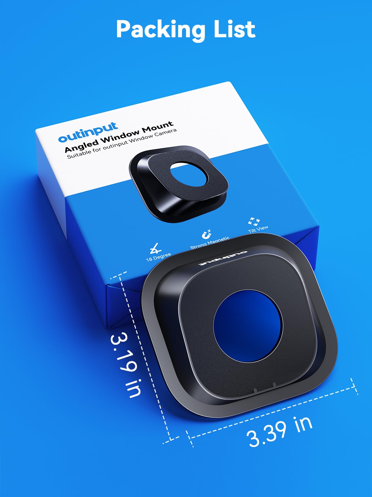 Outinput Solo cámara de seguridad para ventana de cámara, dirección 18 grados hacia abajo, montaje adhesivo (negro)