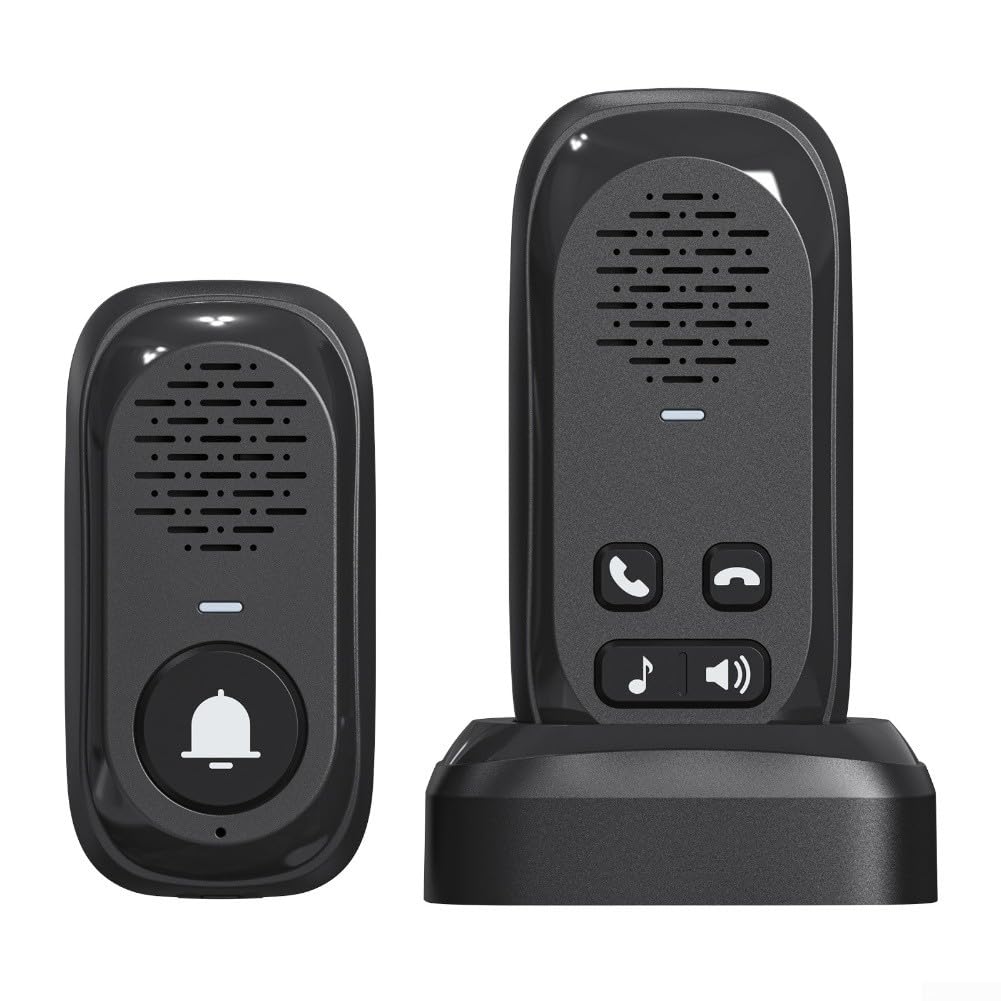 Oniissy Citofono senza fili con portata di 300 metri, comunicazione a lunga distanza, impermeabile, unità esterna per la sicurezza domestica, con batteria di grande capacità (nero)
