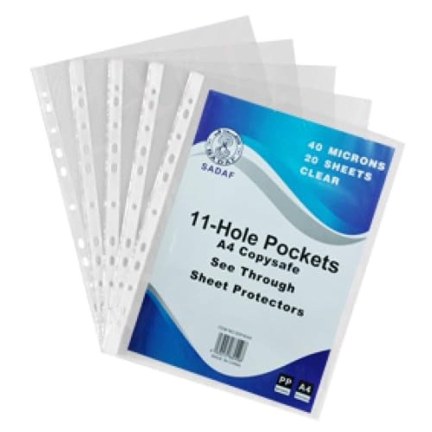 Sadaf 11 Hole Pockets 40 Microns Sheet Protectors 20 Sheets, Clear