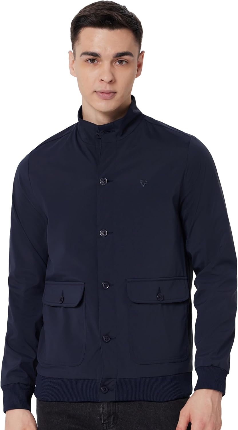 Allen Solly Mens Turtleneck Bomber Jacket | Capless | Standard Length A-Line Style with Welt Pocket