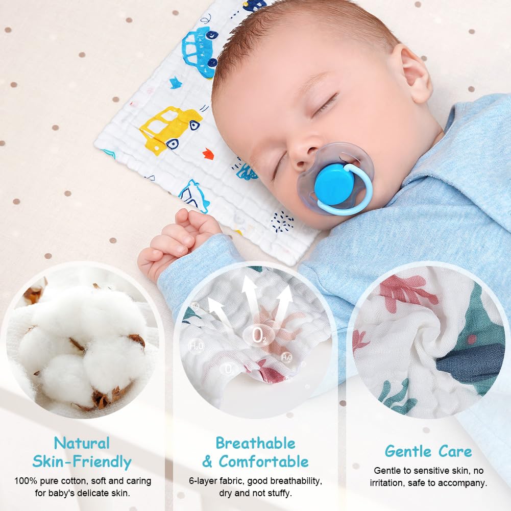 AYESY Mussola Neonato, 6 Pezzi 30 * 30cm in Mussola morbidi, assorbente e traspirante Panni Burp,100% Cotone Baby Burp Panni per Ragazzi e Ragazze, Tessuto a 6 strati Mussole Neonato Cotone