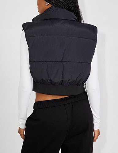 Miniatura 4 de Flygo Chaleco acolchado recortado con cremallera y cuello alto sin mangas acolchado para mujer