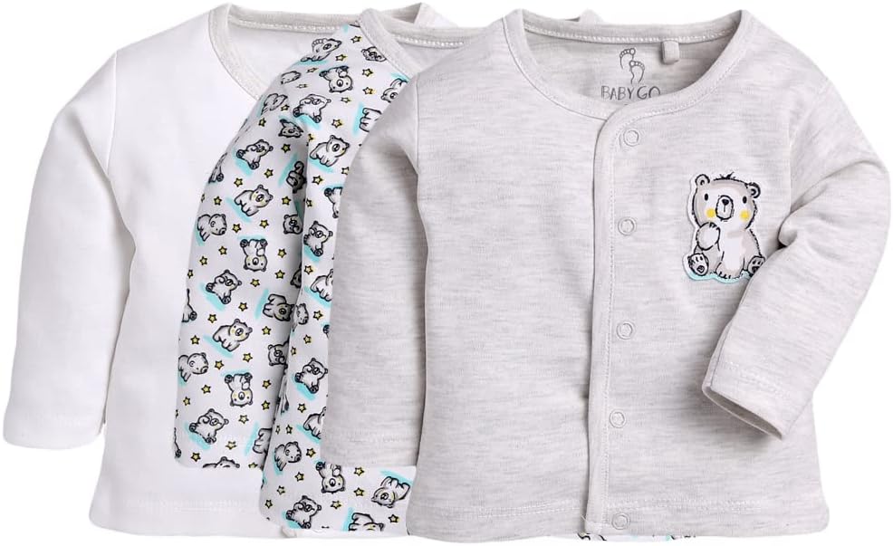 Unisex Baby 100% Cotton Full Sleeve Front Open T-Shirt Pack of 3 | Soft Breathable Infant Clothing Set with Snap Buttons | Comfortable Layering Top for Newborn Baby Boys & Baby Girls