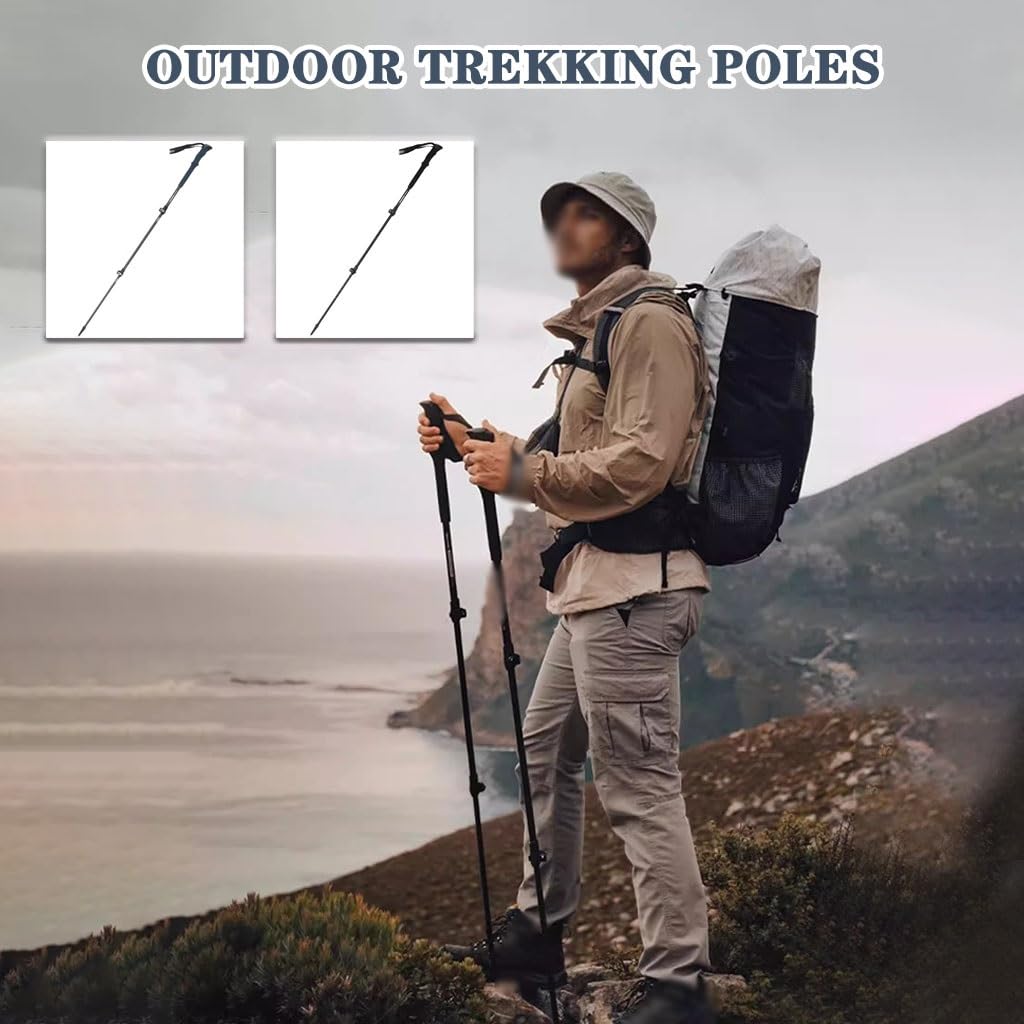 Bastoncini da Trekking in Lega di Alluminio 7075, Bastoni da Passeggio per Uomo E Donna, Bastoni da Escursionismo Pieghevoli Leggeri, per Ciaspole, Zaino in Spalla(Blue-Gray,56-120cm)