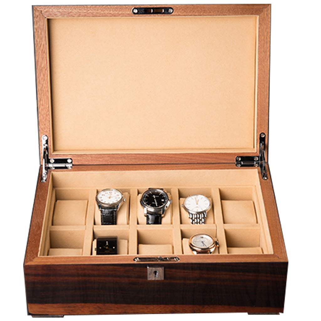 HVMBEUGOS Watch Display Storage Box Wooden watch storage box 10-slot Watch box lockable storage box display cabinet Bracelet Pillow Case Birthday Gift Party Gift 31.5x21.8x12cm