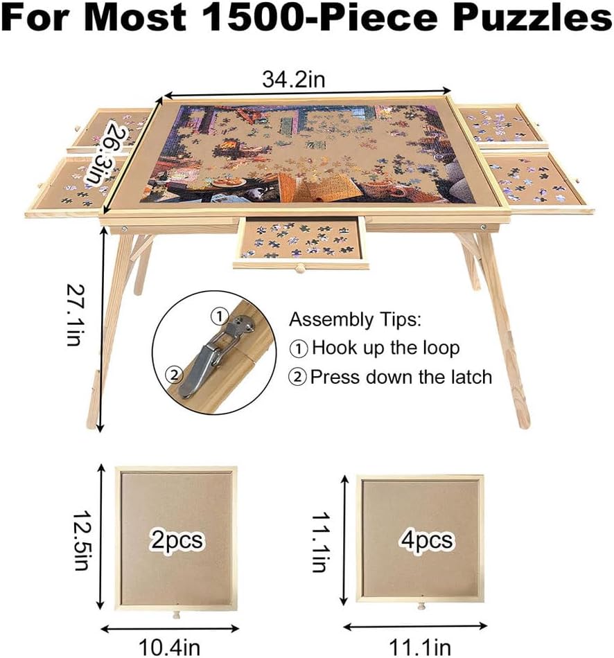 HOYOC Jigsaw Puzzle Table 1500pcs, 27" H Tall 1500 Piece Puzzle Table with Legs, Large Wood Folding Jigsaw Puzzle Board, Puzzle Tables for Adults, Tilting Puzzle Board Fit for 500-1500 Pieces