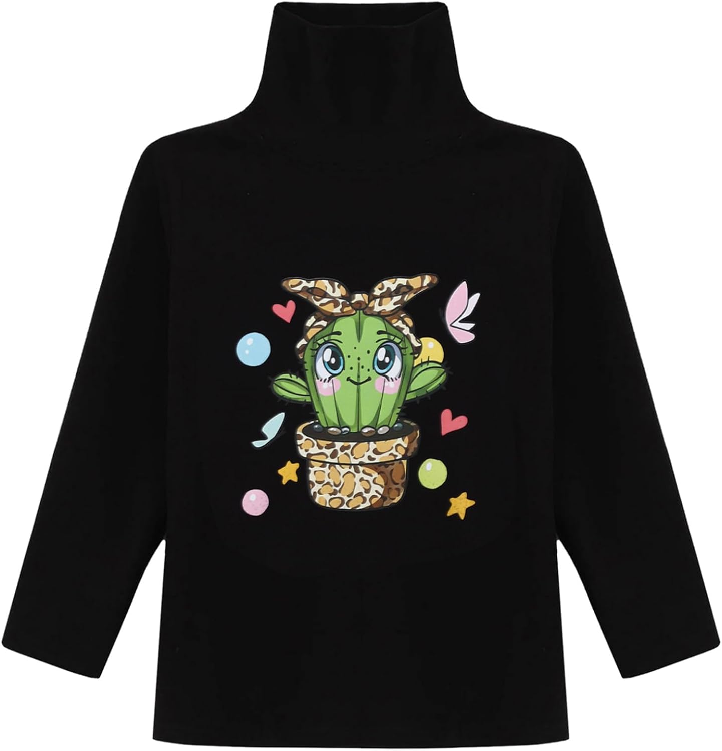 Kids Girls Base Layer Fleece Shirts Cute Dinosaur or Cactus Print Thermal Underwear Pullover Tops