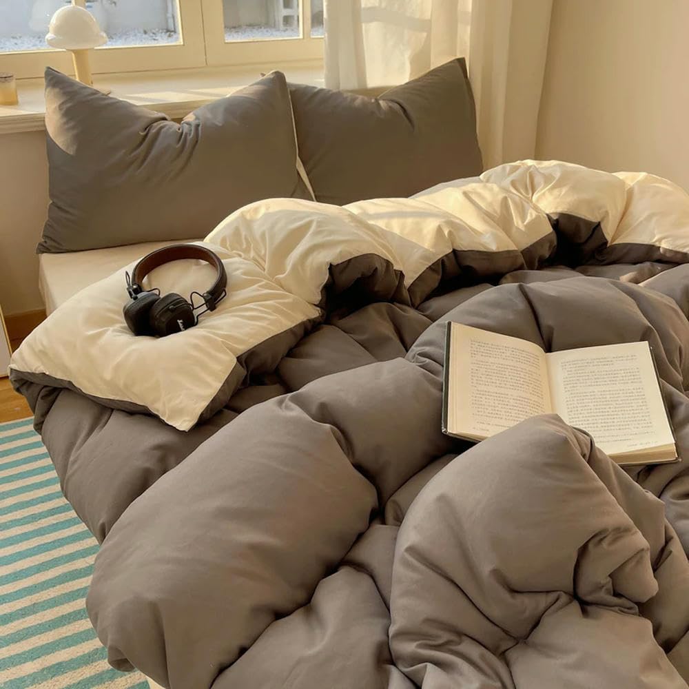 Set di Biancheria da Letto in Cotone 4 Pezzi con Lenzuolo e Copripiumino in Tinta Unita, federe, Lenzuolo Singolo per Coppia, King Size, Queen Size, Matrimoniale, Singolo