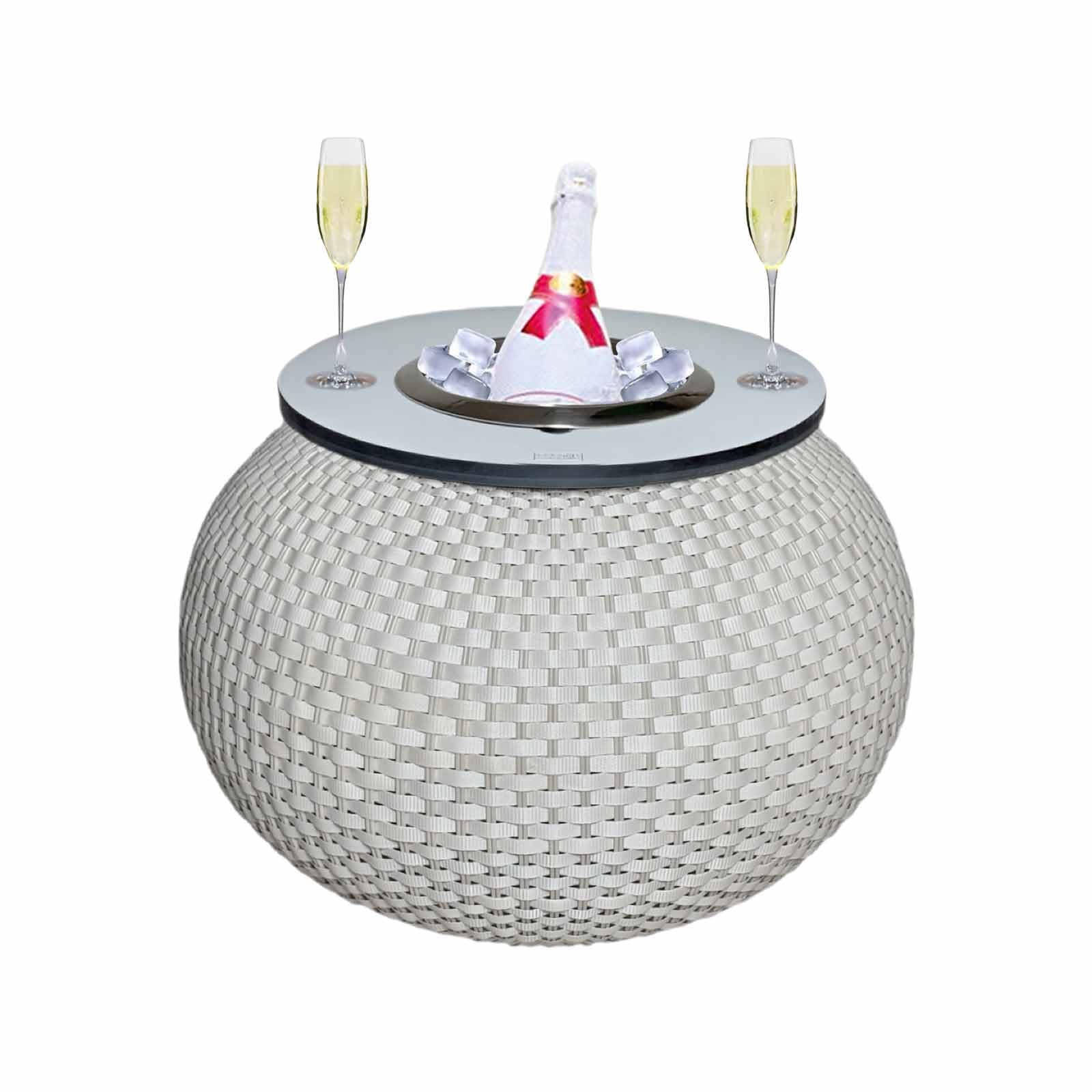 Beistelltisch Milano mit Kühlfunktion & integriertem Edelstahl-Getränkekühler | 3-in-1 Outdoor Loungetisch für Garten, Terrasse & Balkon | wetterfest & UV-beständig | Champagne