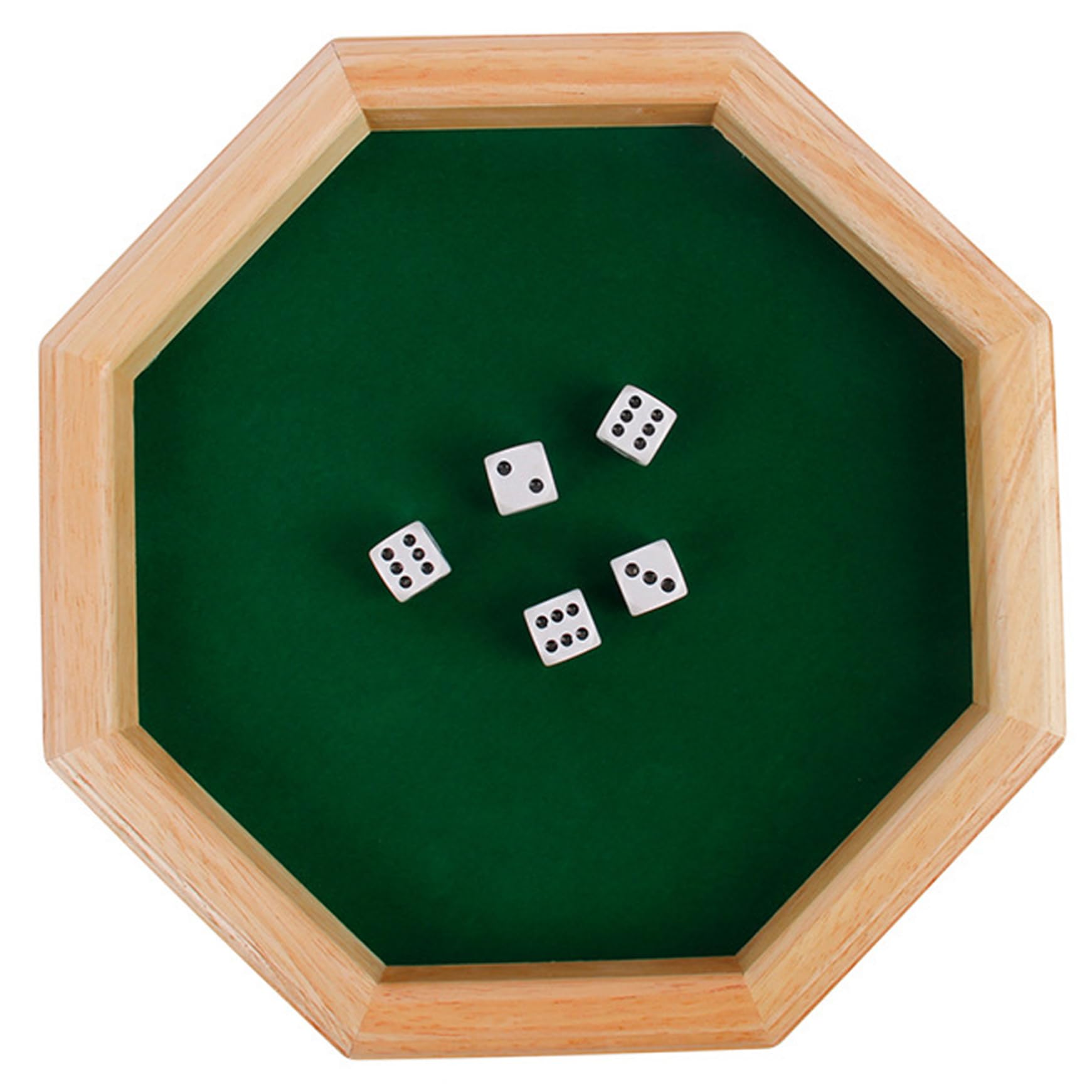 Xjklbyq Green Octagonal Wooden Dice Tray With Felt Lined Rolling Surface With Waterproof Bottom For Table Game