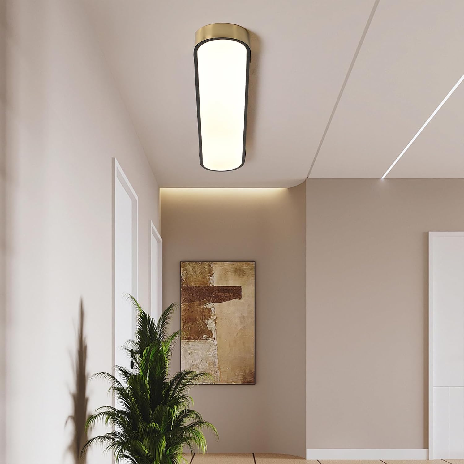 Qcyuui 4FT LED Light Fixture 60W Dimmable Led Ceiling Light Black and Gold Flush Mount Ceiling Light Modern Light Fixtures Ceiling for Kitchen Closet Garage Office Hallway