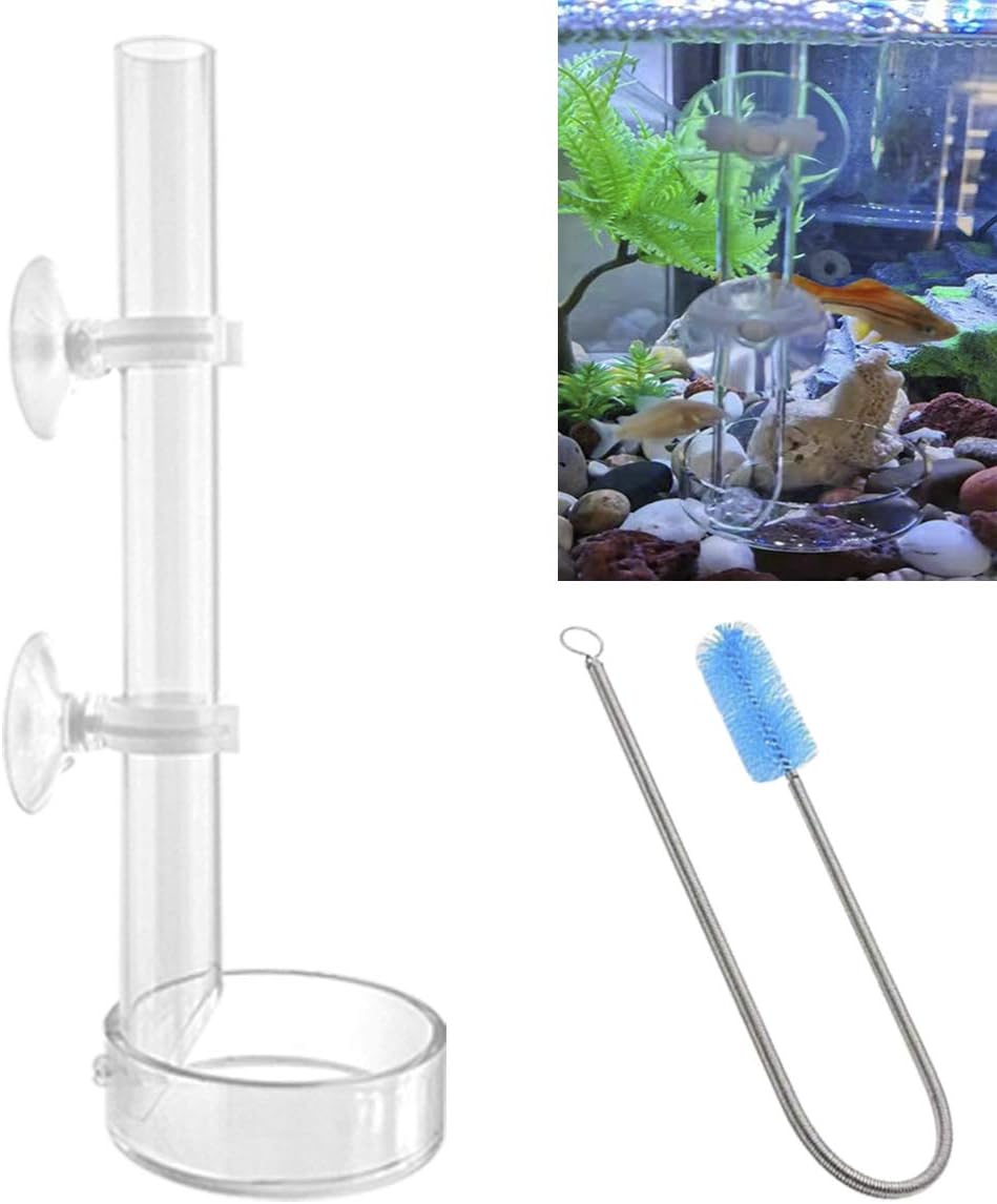 IAFVKAI 200mm Acrylic Aquarium Shrimp Feeding Tube with Fish Food Dish 2 in 1 Feeder Tube for Fish Tank with 2pcs Suction Cups and…