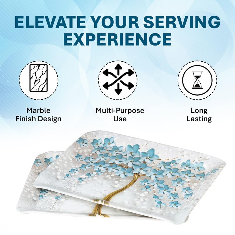 Image of Golden Fish Serving Tray Set of 2 Medium Size for Kitchen Dining and Tea Serving Rectangular Melamine Snack Tray Lightweight Durable Multipurpose Food Serving Tray Home and Party Use.