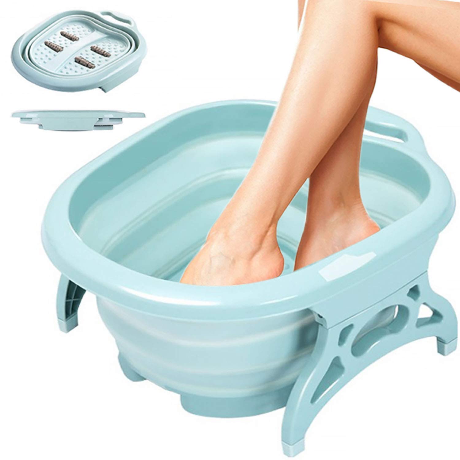 Foot Soak, Stress Relief Collapsible Foot Spa, Foot Soak Bath Tub with Massaging Rollers, Spa Basin for Soaking Tired & Sore Feet, Blue