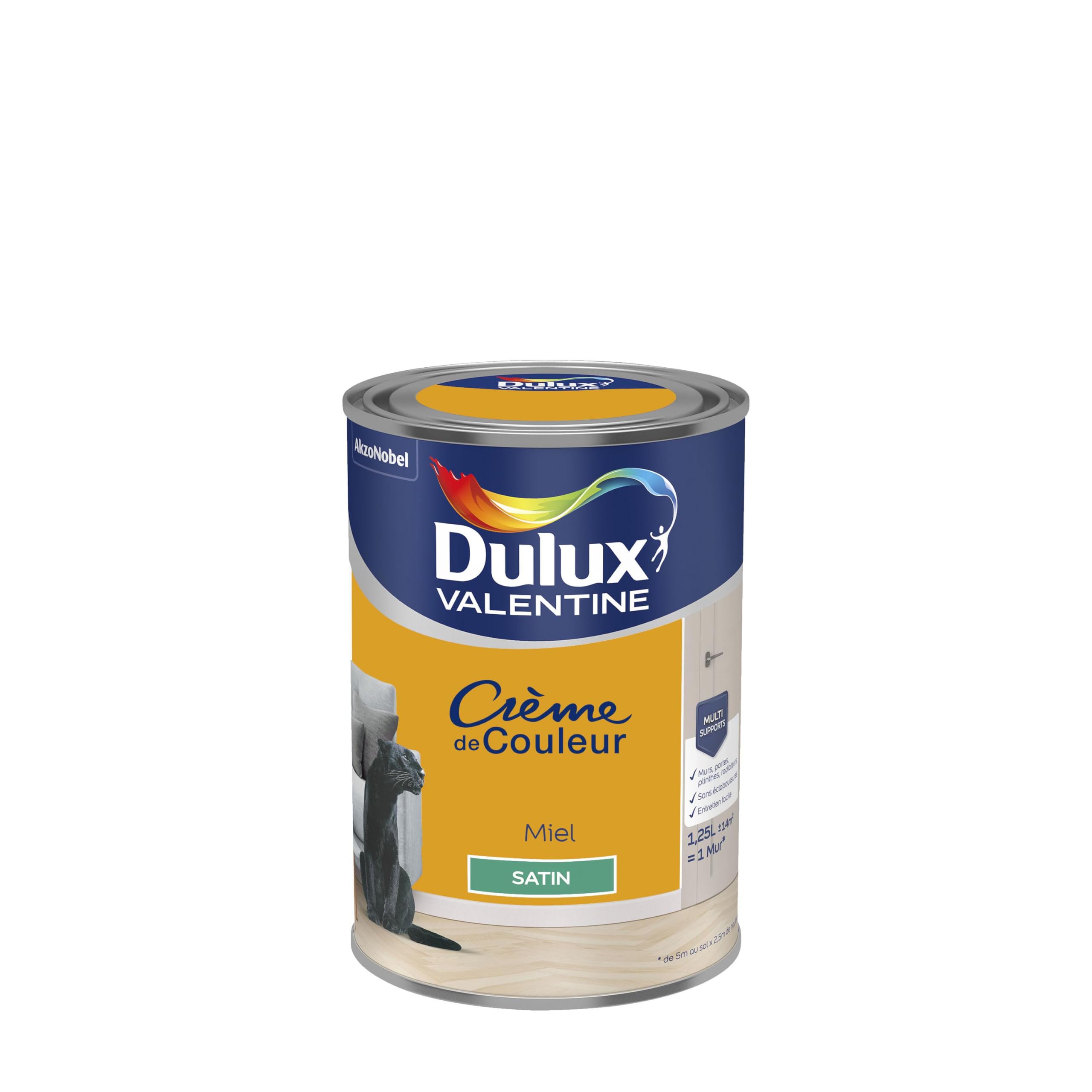 Dulux Valentine Crème de Couleur - Peinture multi-supports intérieure - Satin Miel 1,25 L