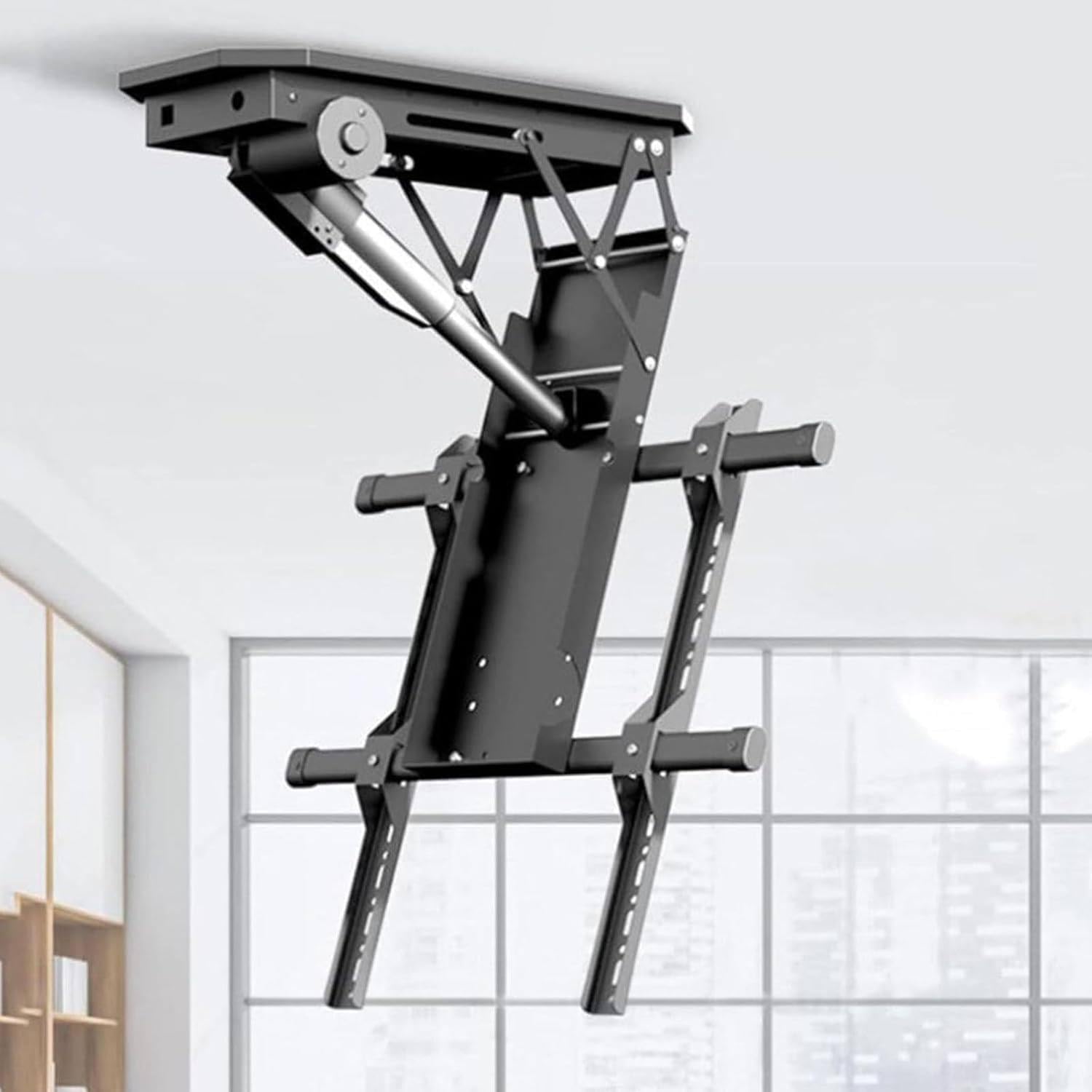 Soporte TV Techo Motorizado,Soporte TV Motorizado,Apto 50-90 Pulgadas,ángulo 0-85°,Mando a Distancia con Memoria,Carga Máxima 80kg,para Techos Rectos E Inclinados,Pantallas Planas Y Curvas