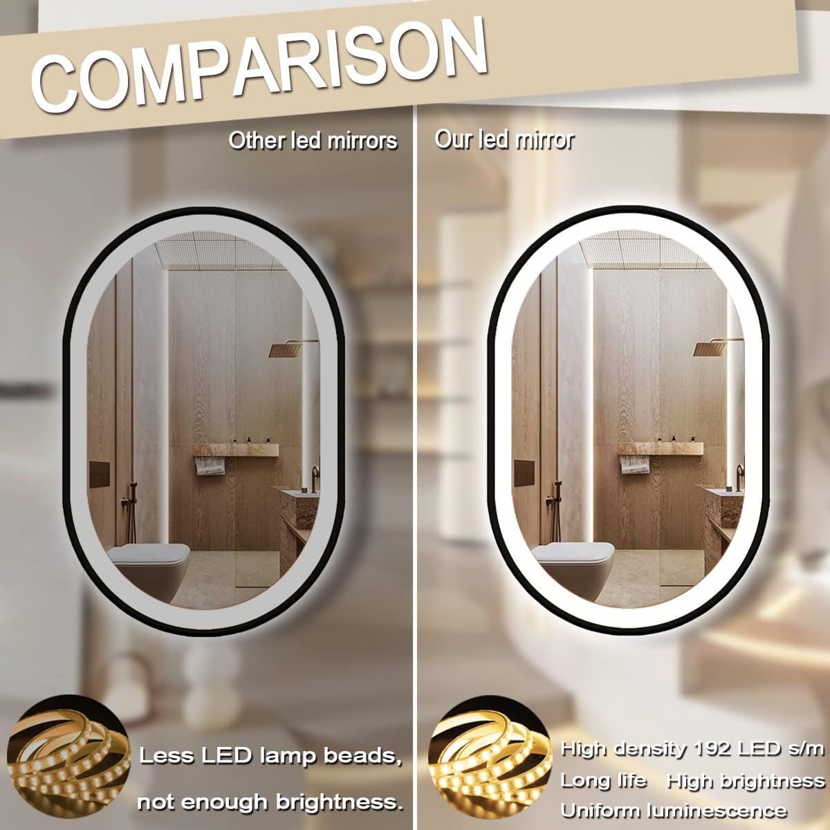 THEKLA Black Frame Oval LED Mirror for Bathroom Makeup Wall Horizontal Vertical Mounted 16 x 24 Inch Black Framed Oval Lighted Vanity Mirror with Lights Frame Smart Memory 3 Color Dimmable AntiFog