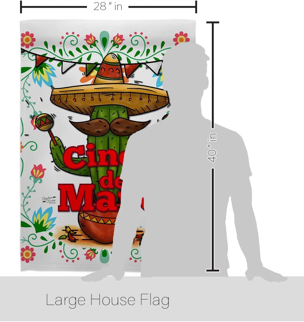 Cinco de Mayo House Flag - Eagle Set Summer Mexican Fiesta Party Cactus PinataOutdoor Summertime Sunny - Decoration Banner Small Garden Yard Gift Double-Sided Made in USA 28 X 40